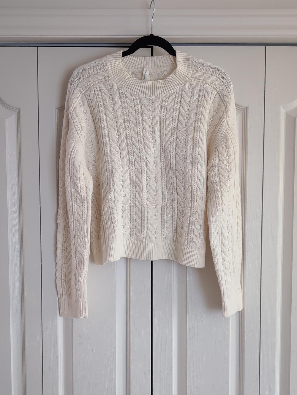 Aritzia Merino Wool Cream Cable-Knit Crewneck Sweater